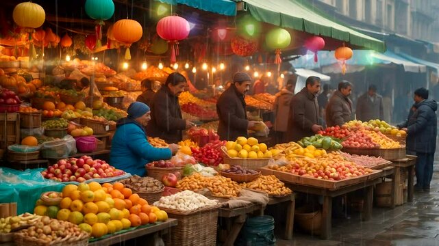 traditional fruit market,Seamless looping timelapse 4k video animation background