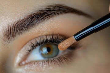 Naklejka premium Beauty specialist doing eyebrow powder permanent makeup on a female brows.