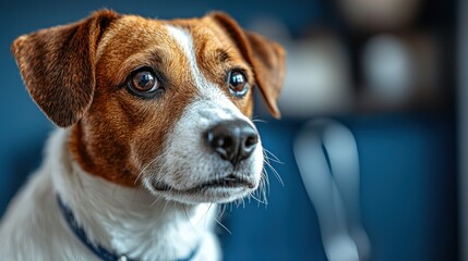 Portrait of a Jack Russel Terrier Dog, Adorable Canine with Expressive Eyes, Brown and White Fur, Close-up Shot