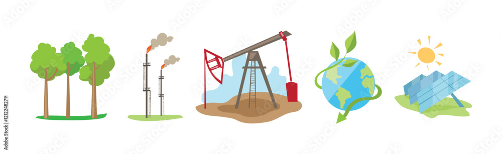 Poster natural and land resources object and element vector set