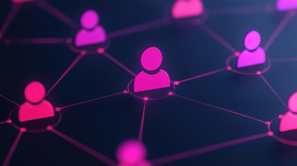 Digital Transformation Business Model Innovation concept. Glowing interconnected network of people icons symbolizing digital communication