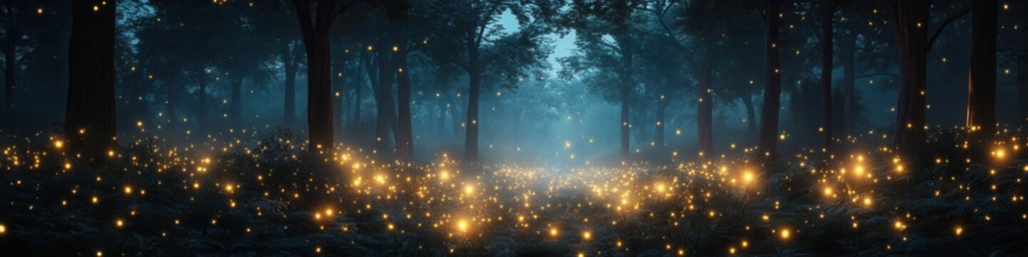 Enchanted Forest Glow, a captivating display of shimmering fireflies illuminating the shadowy woods of Tennessee, creating a mystical ambiance