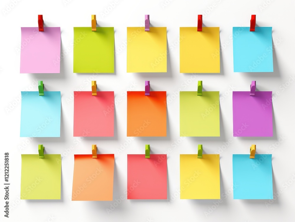 Poster colorful sticky notes displayed in a grid pattern with bright tones
