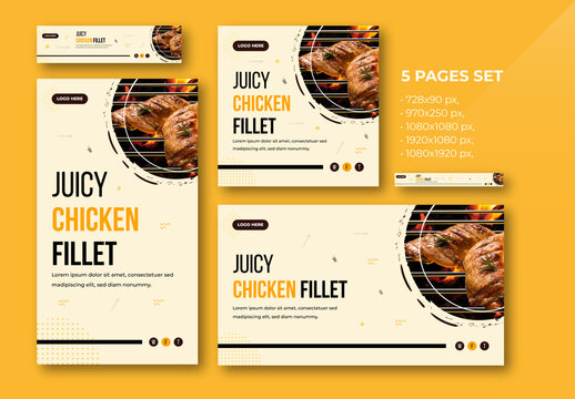 Juicy Chicken Fillet Banner Set for Food Advertising