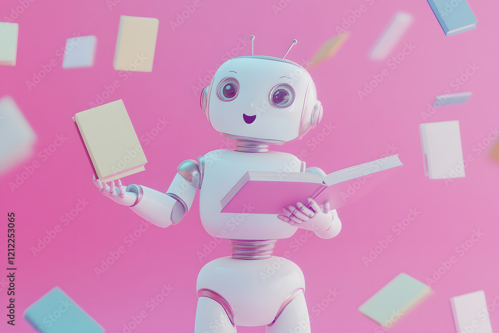 Poster a robot that imitates humans in reading books and studying