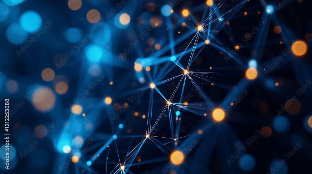 Poster Abstract network connection with glowing nodes and lines.