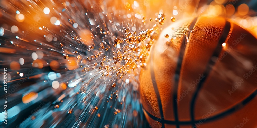 Poster Close-up of a basketball with water splashing around it, creating a dynamic and energetic image.