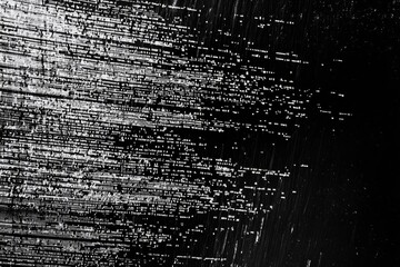 System crash, shaking program code glitch on black space. Jitter in arrays of computer code strings.