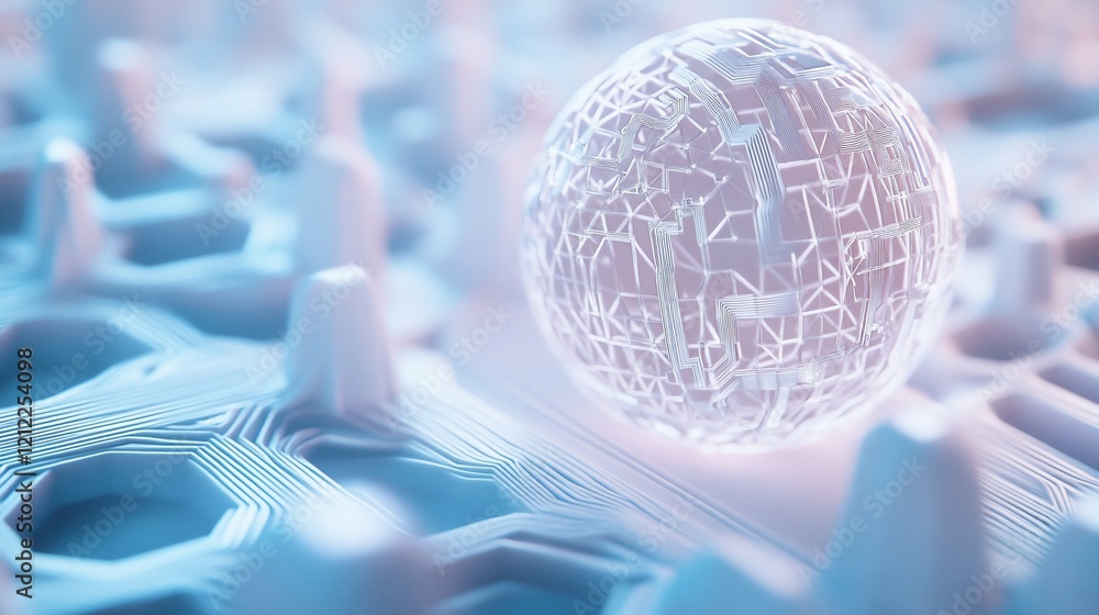 Poster Abstract sphere with circuit lines on a textured surface.