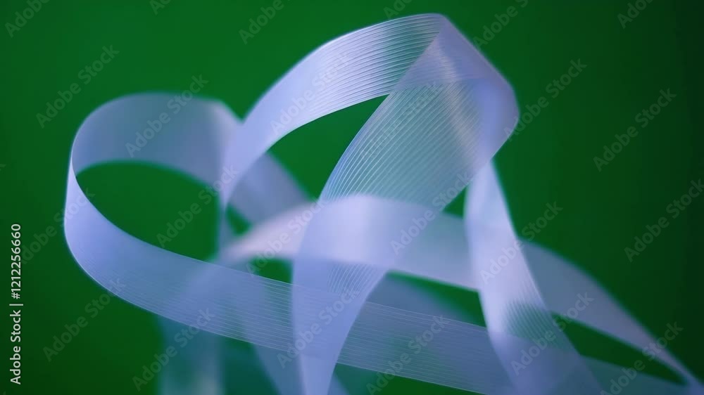 Poster elegant light blue ribbon gracefully twirling and swirling against a vibrant green screen backdrop, 