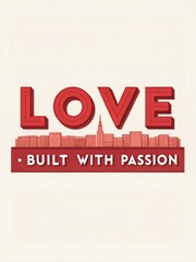 Fototapeta premium Solid Red 'LOVE' Text with White 'Built with Passion' Phrase