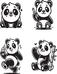 panda, panda vector, panda vecter set