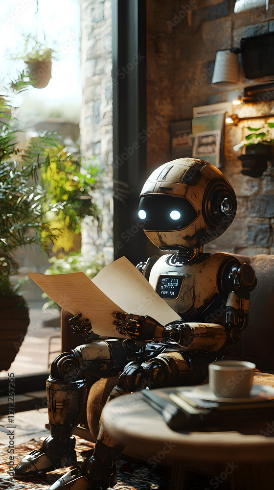 Poster a robot that imitates humans in reading books and studying