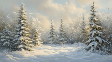 Naklejka premium Winter Wonderland Snow Covered Coniferous Trees
