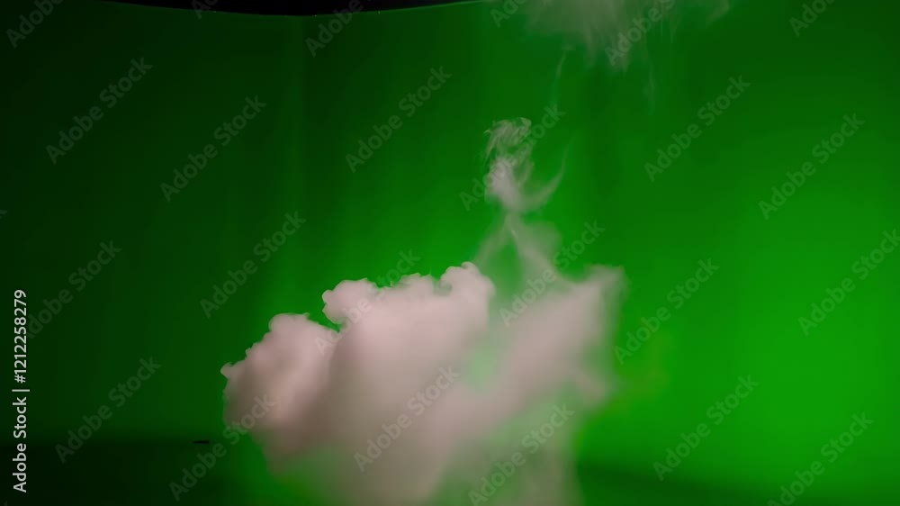 Poster white smoke is rising and swirling on a vibrant green screen background, creating a dynamic and ethe