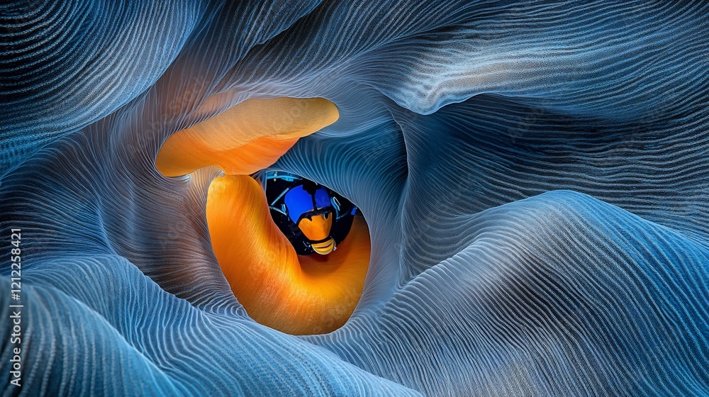 Aufkleber abstract underwater scene with vibrant orange and blue hues, showcasing intricate textures and a sma