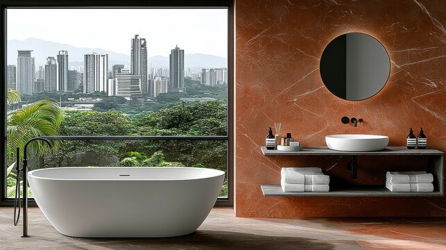 An organized spa bathroom with a spotless bathtub, featuring neatly arranged toiletries, soft towels, and storage solutions that maintain a clean and inviting atmosphere.