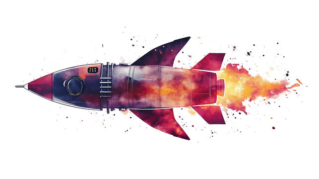Metaverse in Watercolor style rocket spacecraft spaceplane isolated on a white background