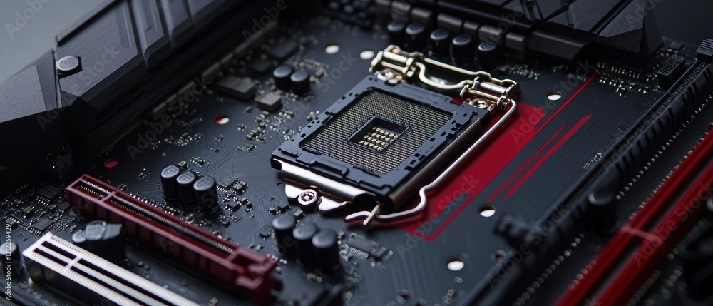 Poster exploring the detailed design of motherboard circuitry in digital visualization