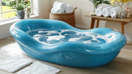 A freshly cleaned and tidy bathtub, with everything in its placeâ€”from neatly folded towels to organized bath accessoriesâ€”creating an inviting and calm atmosphere.