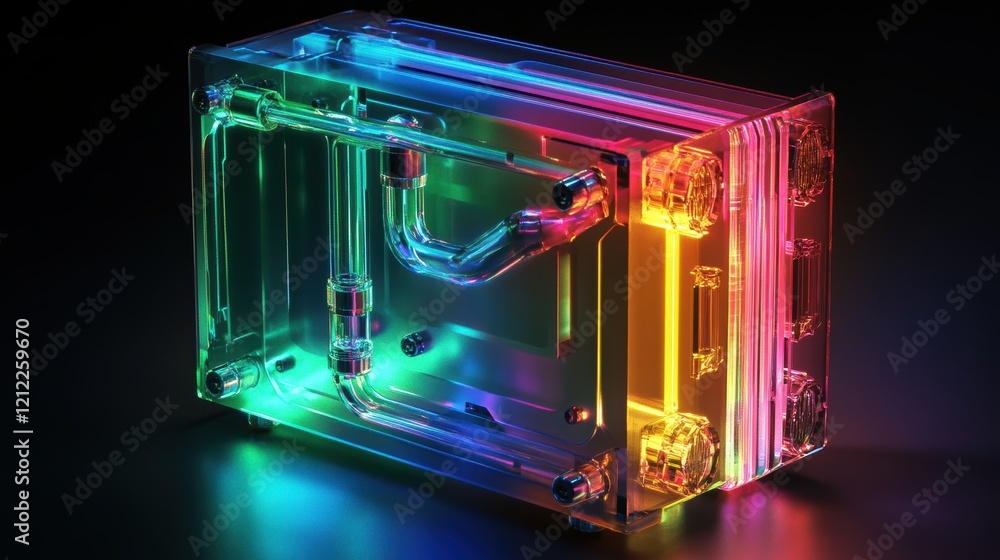 Poster showcase your crystal glass computer case with rgb components in a high-fidelity environment