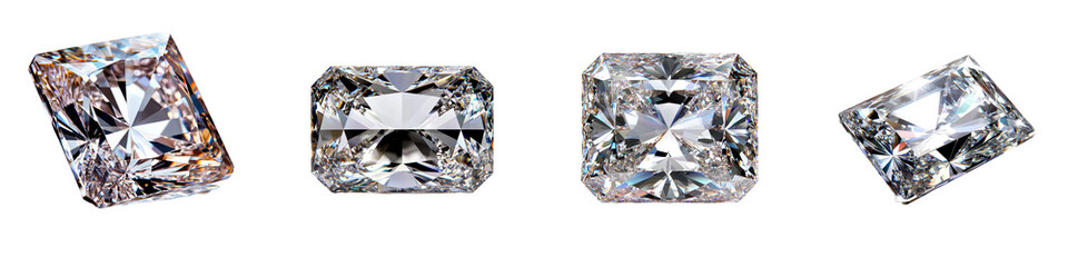 Fototapeta premium Various Cuts of Brilliant Diamonds on a Transparent Background