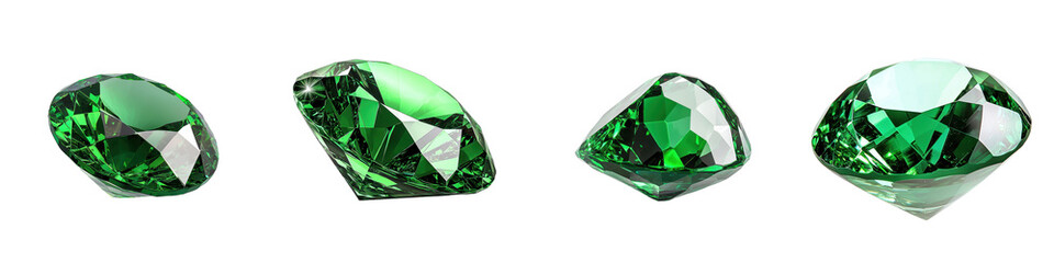 Fototapeta premium Four Sparkling Green Gemstones with Different Cuts and Shapes