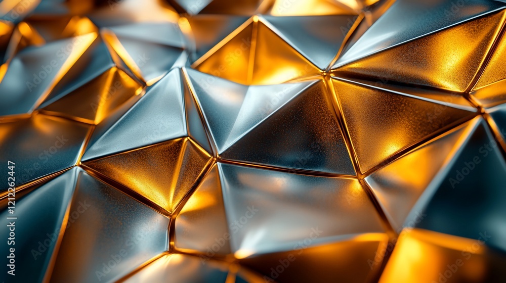 Poster Abstract metallic gold and silver triangular pattern.