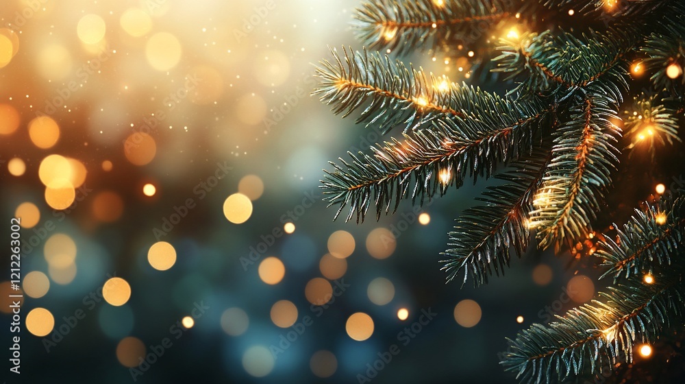 Poster festive christmas tree branch with warm lights and bokeh background. (1)