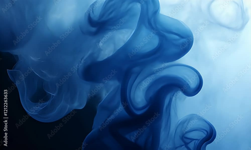 Wall mural a mesmerizing swirl of blue smoke gracefully dances against a soft background, creating an ethereal 