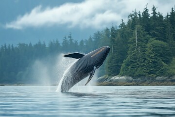Fototapeta premium A majestic whale breaching the surface of the ocean