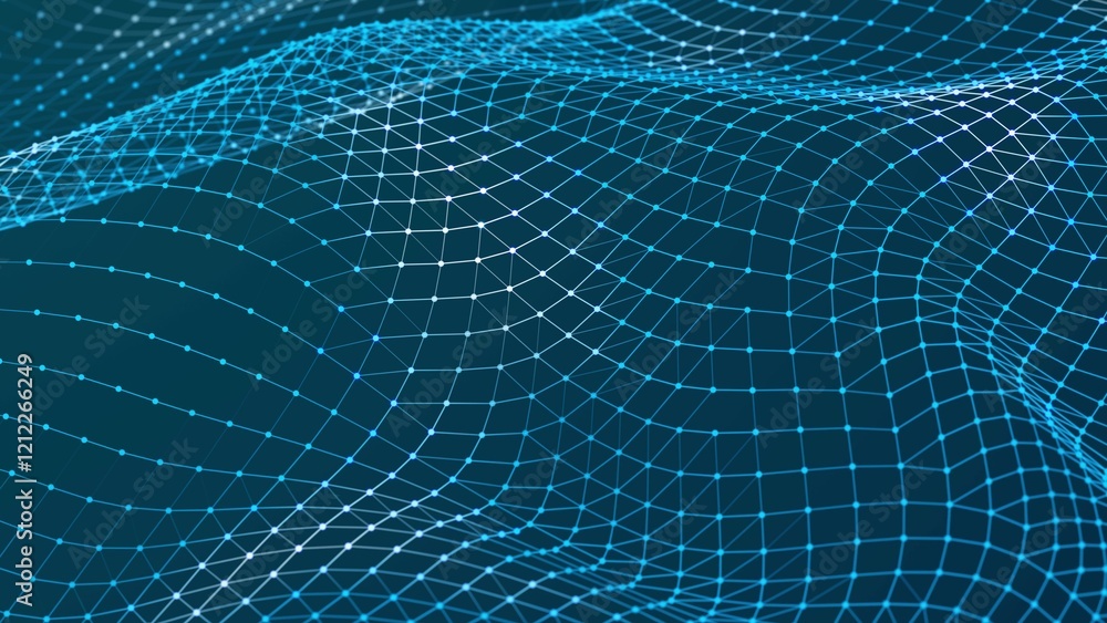 Poster abstract polygonal space with dots and lines motion. dynamic triangular wave background. 3d . seamle