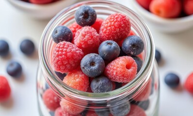 Fresh berries in a glass jar