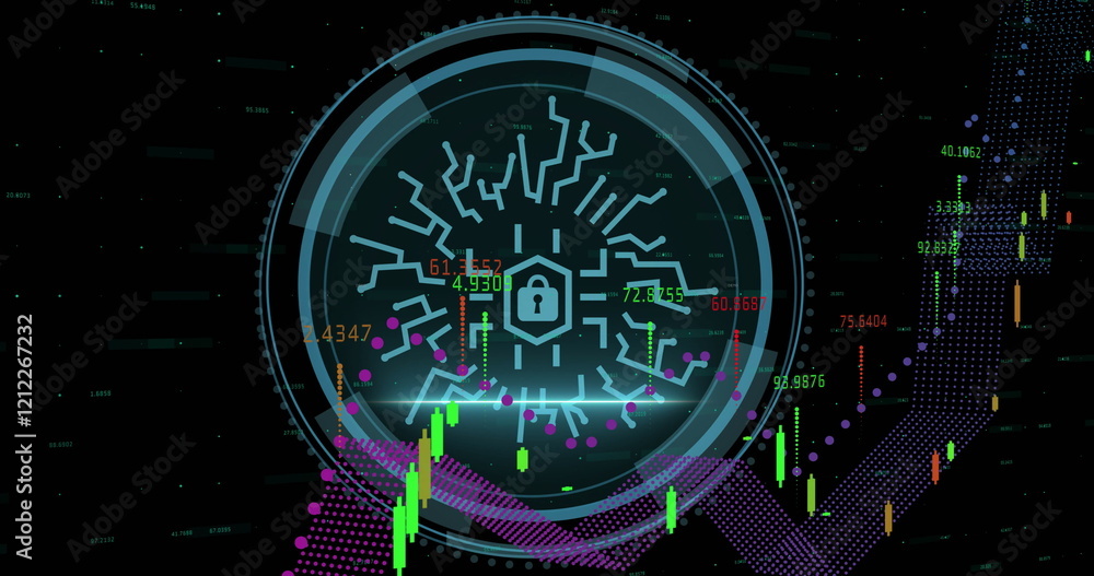 Aufkleber image of padlock icon and data processing over black background