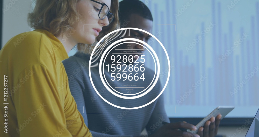 Poster image of data processing over diverse colleagues working in office