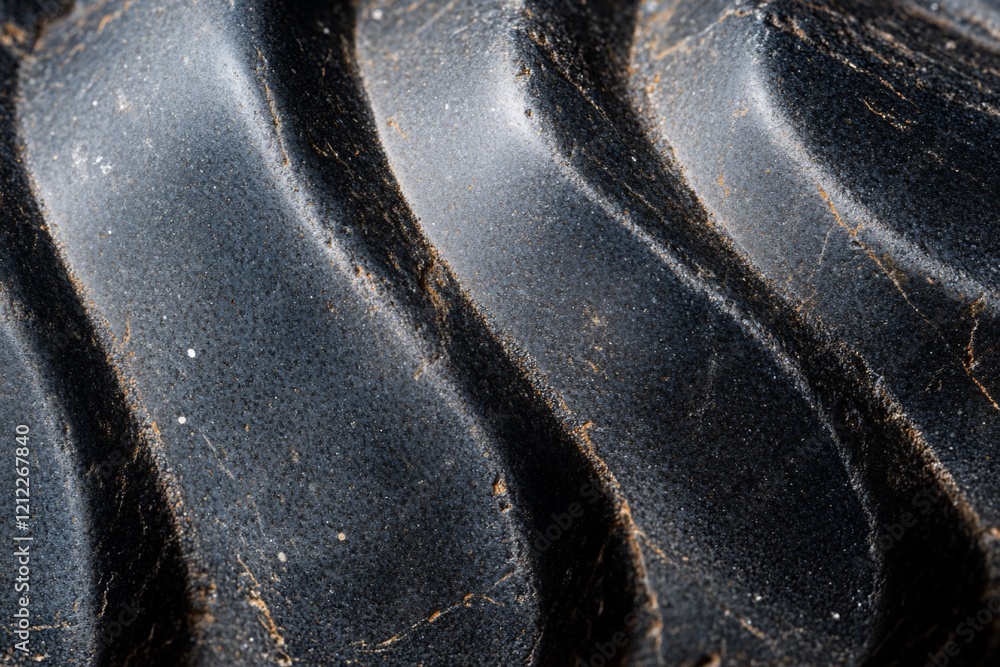 Poster Close-up of dark, textured surface with wavy patterns and subtle light reflections.