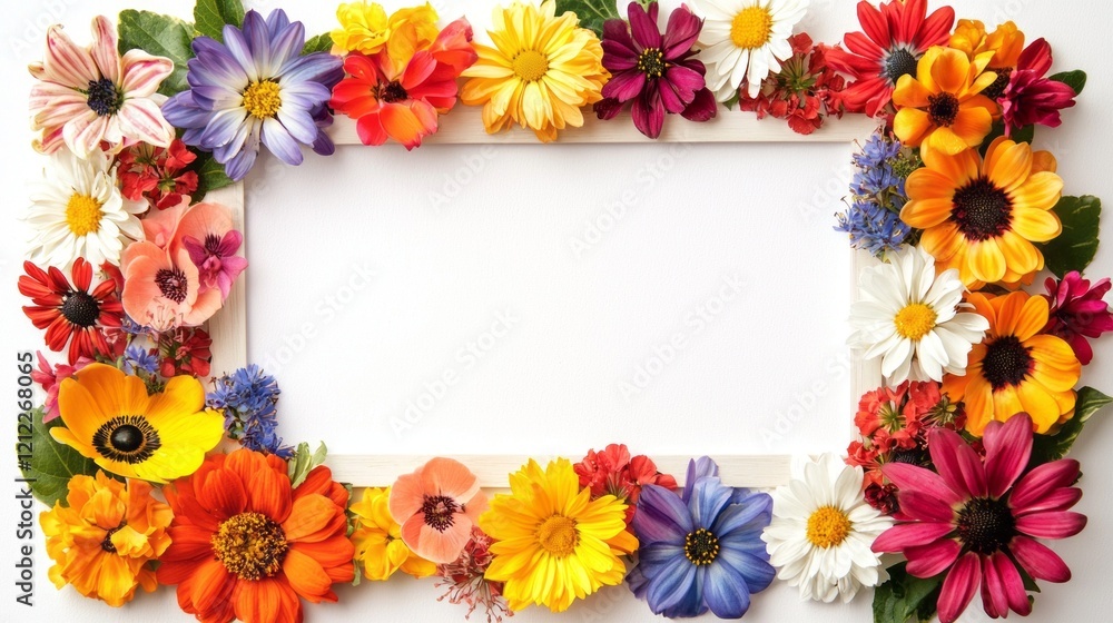 Poster a stunning array of colorful flowers encircles a clear frame, ideal for displaying cherished photogr