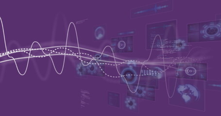 Image of digital data processing over purple background