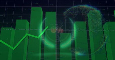Image of financial data processing over globe
