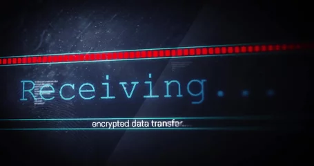 Encrypted data transfer image with progress bar and digital text