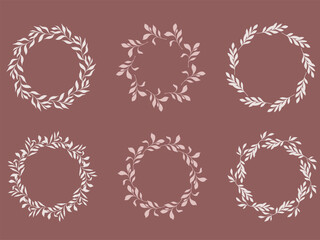 Floral Wreaths Set. Trendy floral frames with leaves and branches silhouette. Hand drawn silhouettes of branches. Botanical Line Art. Hand drawn graphics. Elegant wedding invitations, save the date