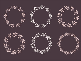 Floral Wreaths Set. Trendy floral frames with leaves and branches silhouette. Hand drawn silhouettes of branches. Botanical Line Art. Hand drawn graphics. Elegant wedding invitations, save the date