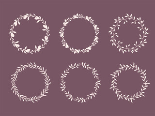 Floral Wreaths Set. Trendy floral frames with leaves and branches silhouette. Hand drawn silhouettes of branches. Botanical Line Art. Hand drawn graphics. Elegant wedding invitations, save the date