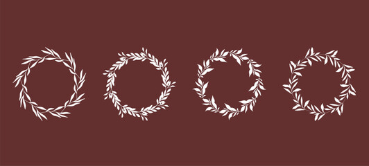 Floral Wreaths Set. Trendy floral frames with leaves and branches silhouette. Hand drawn silhouettes of branches. Botanical Line Art. Hand drawn graphics. Elegant wedding invitations, save the date