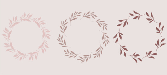 Floral Wreaths Set. Trendy floral frames with leaves and branches silhouette. Hand drawn silhouettes of branches. Botanical Line Art. Hand drawn graphics. Elegant wedding invitations, save the date