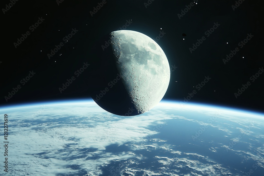 Poster a lunar eclipse with the earth's shadow on the moo
