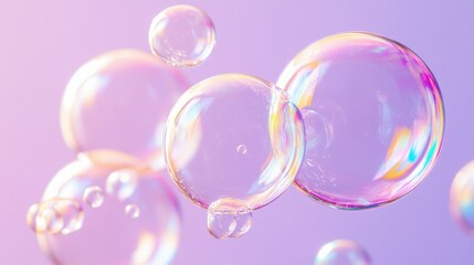 Floating Soap Bubbles, Studio Setting, Digital Art, Colorful Background, Close-Up View, Playfulness and Joy