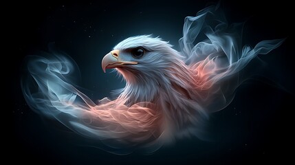 Obraz premium Majestic eagle head, smoke, dark background, freedom concept, wildlife art