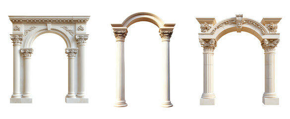 Set of Classic column arch isolated on transparent background, cut out