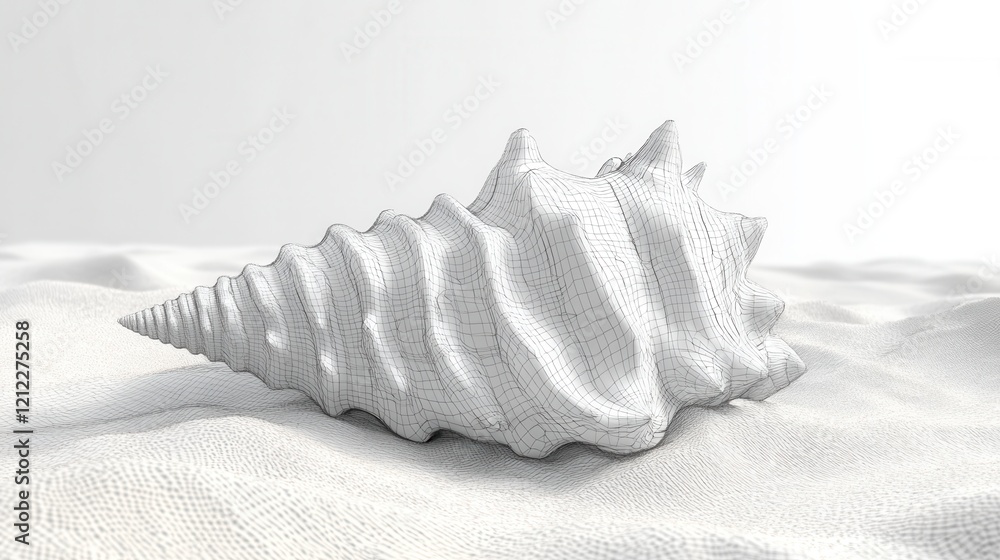 Poster minimalist seashell on sand, a simple yet elegant line drawing capturing the essence of a seashell g
